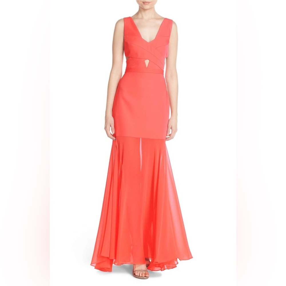 BCBGMAXAZRIA‎ Women’s Coral Cutout Gown with Sheer Hem – Size 06 (Altered Fit)